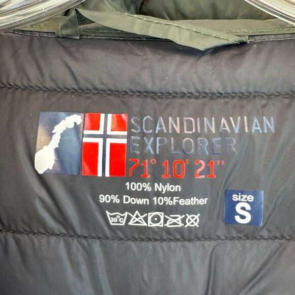 Scandinavian Explorer Olive Black Down Jacket Ultra Light Hooded Unisex Small - Picture 11 of 16